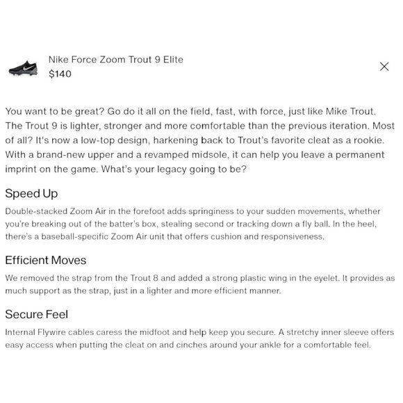 Nike Force Zoom Trout 9 Elite Men Size 7 Metal Baseball Cleats FB2906-003 NWT - Picture 7 of 13